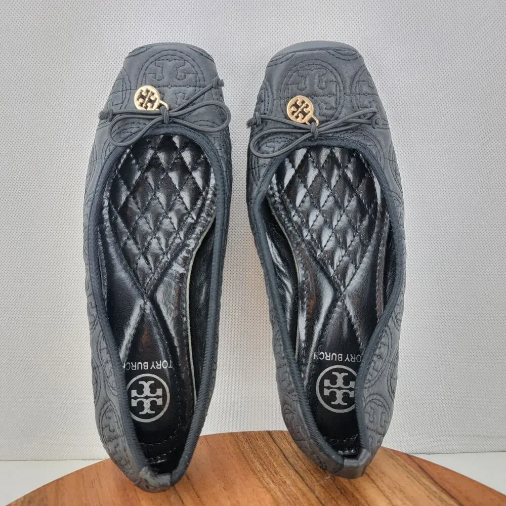 Tory Burch Womens Size EU37 US6.5 Black Leather Flat Ballet Shoes